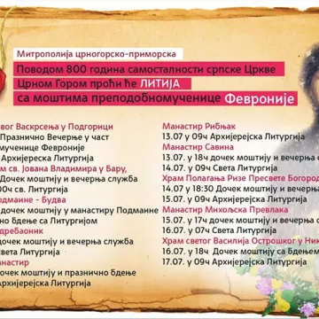 Најава за долазак моштију Свете Февроније у Црну Гору