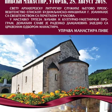 Најава за Велику Госпојину у Пивском манастиру